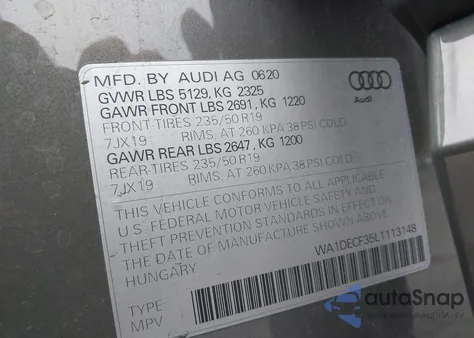 2020 Audi Q3 Premium 45 Tfsi S Line Quattro Tiptronic from USA, damaged, VIN WA1DECF35L1113148